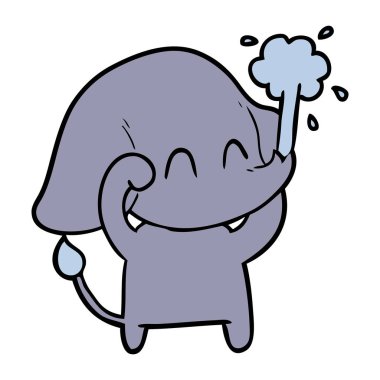 sevimli çizgi fil spouting su