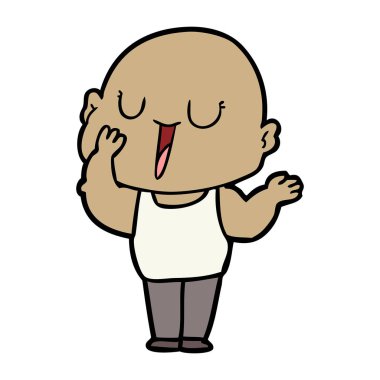 mutlu karikatür kel adam esniyor