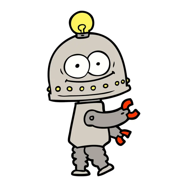 带灯泡的快乐纸箱机器人 — 图库矢量图片