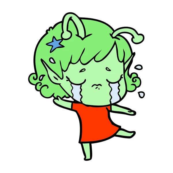 Desenho Animado Chorando Menina Alienígena — Vetor de Stock