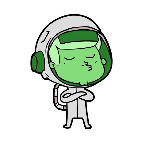 Illustrazione Vettoriale Dell Astronauta Fiducioso Del Cartone Animato — Vettoriale Stock