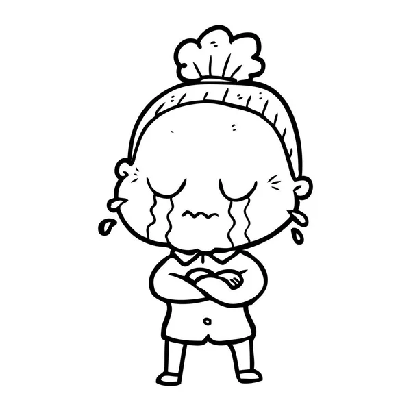 Cartoon Crying Old Lady — Stock Vector