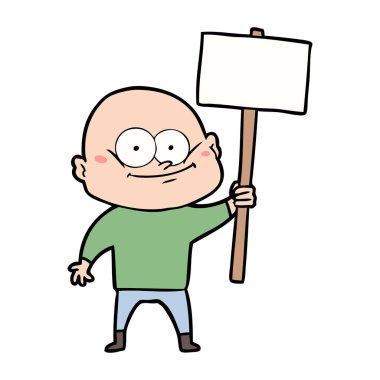 karikatür kel adam işareti ile bakıyor