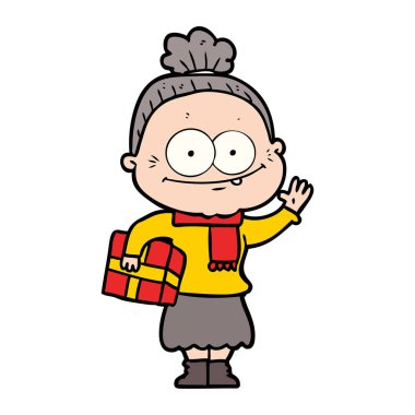 karikatür mutlu yaşlı kadın