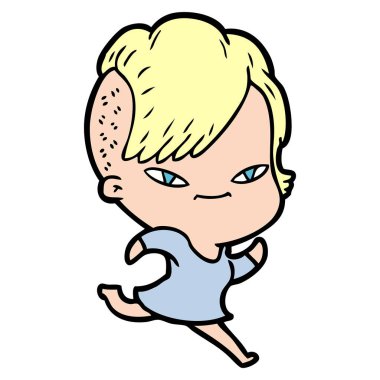 sevimli çizgi kız hippi saç kesimi ile