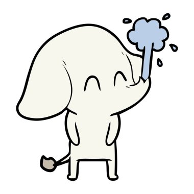 sevimli çizgi fil spouting su