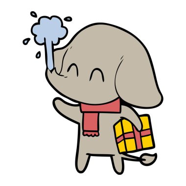 sevimli çizgi fil spouting su