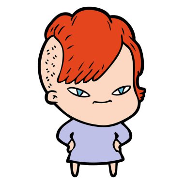 sevimli çizgi kız hippi saç kesimi ile