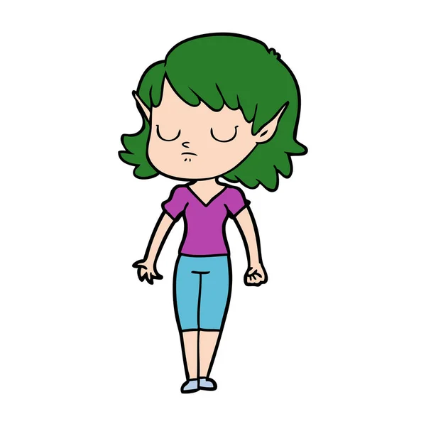 Vector Ilustración Dibujos Animados Chica Elfo — Vector de stock