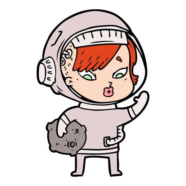 Vektorillustration Tecknad Astronaut Kvinna — Stock vektor