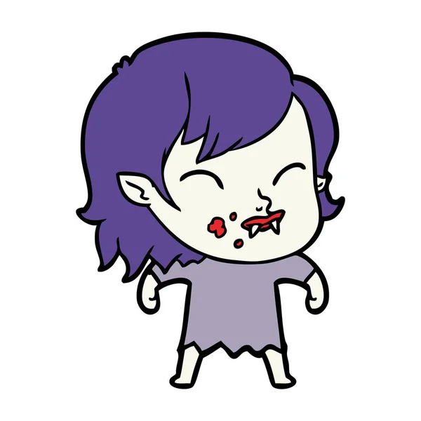 卡通吸血鬼女孩的脸颊上的血 — 图库矢量图片