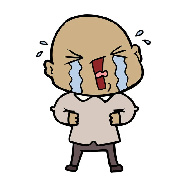 Desenho Animado Chorando Homem Careca — Vetor de Stock