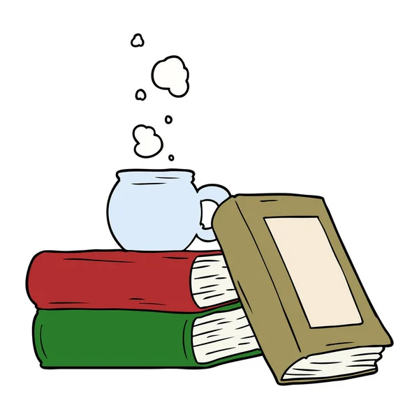 卡通咖啡杯和学习书籍 — 图库矢量图片
