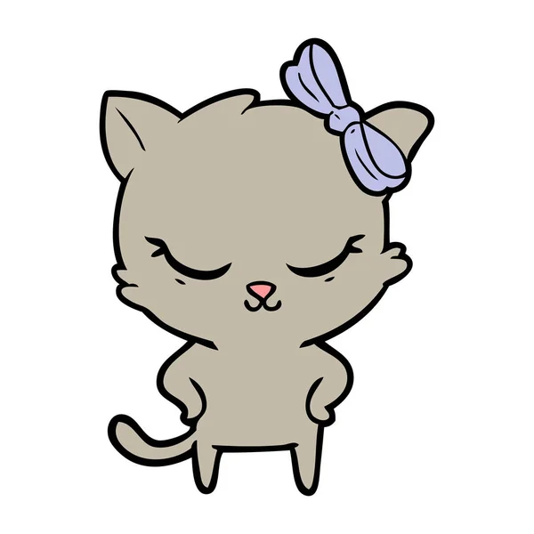 Söta Tecknade Katt Med Rosett — Stock vektor