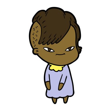 sevimli çizgi kız hippi saç kesimi ile