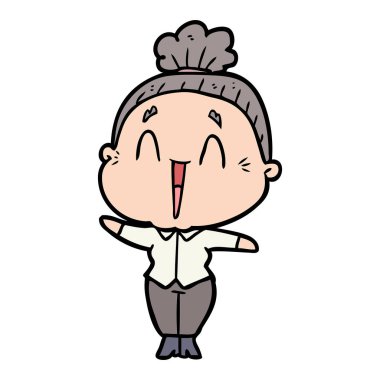 karikatür mutlu yaşlı kadın