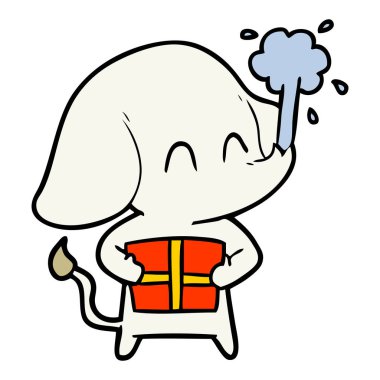 sevimli çizgi fil spouting su