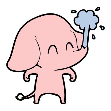 sevimli çizgi fil spouting su