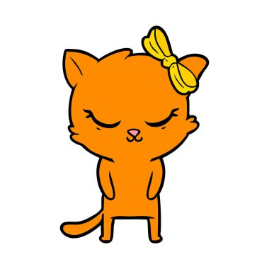 Sevimli çizgi kedi yay ile