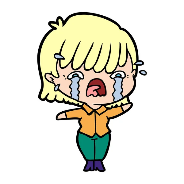 Vector Illustration Cartoon Girl Crying — Stock Vector