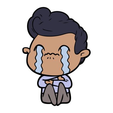 vektör çizim karikatür adam ağlıyor