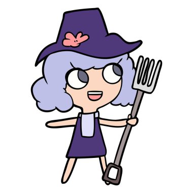 çizgi film çiftçi kız çatal ile