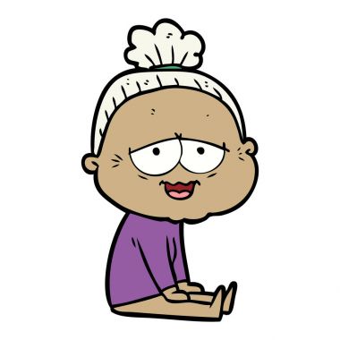 karikatür mutlu yaşlı kadın