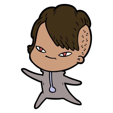 sevimli çizgi kız hippi saç kesimi ile