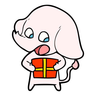 Noel hediyesi ile sevimli çizgi fil