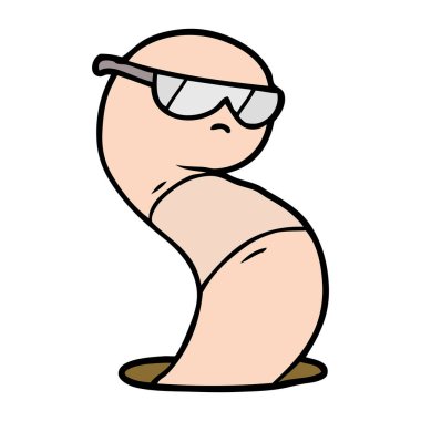  çizgi film serin solucan vektör çizim