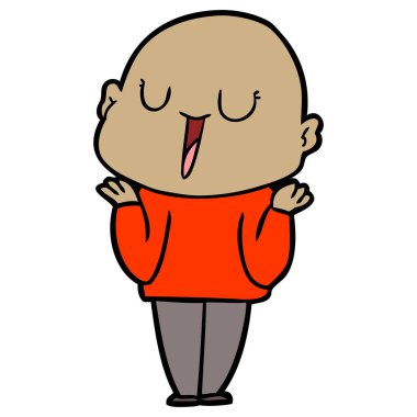 mutlu karikatür kel adam omuzlarında shrugging