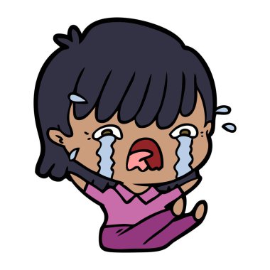 vektör çizim karikatür kız ağlıyor