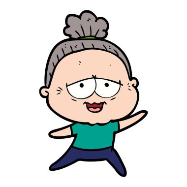 karikatür mutlu yaşlı kadın