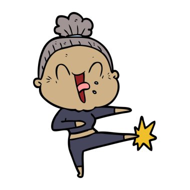 karikatür mutlu yaşlı kadın