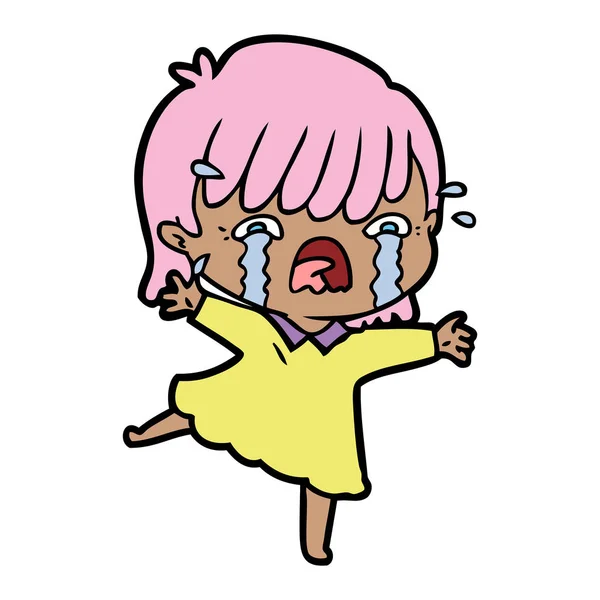 Vector Illustration Cartoon Girl Crying — Stock Vector