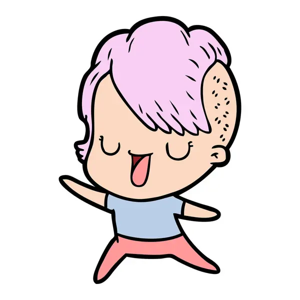 Cute Cartoon Girl Hipster Haircut — Stock Vector
