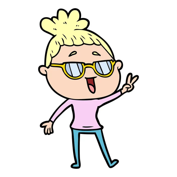 Cartoon Glückliche Frau Mit Brille — Stockvektor