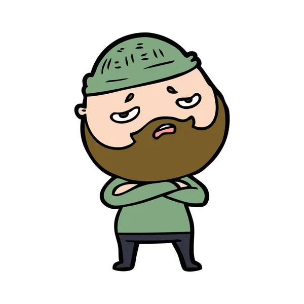 Cartoon Bezorgd Man Met Baard — Stockvector