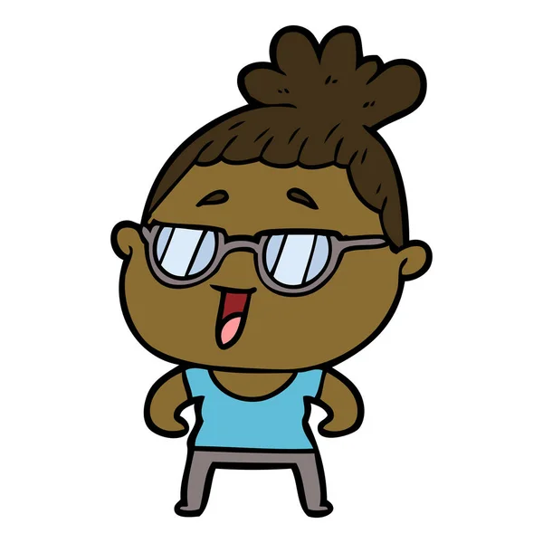 Dibujos Animados Mujer Feliz Con Gafas — Archivo Imágenes Vectoriales