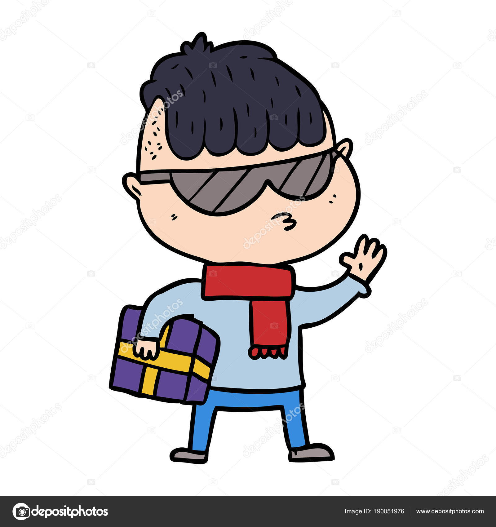 Nino Dibujos Animados Con Gafas Sol Que Llevan Regalo Navidad Vector De Stock C Lineartestpilot 190051976