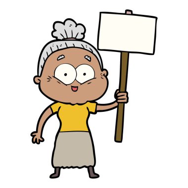 karikatür mutlu yaşlı kadın