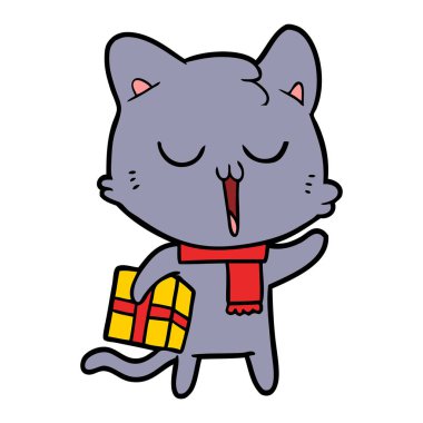 Karikatür kedi hediye ile