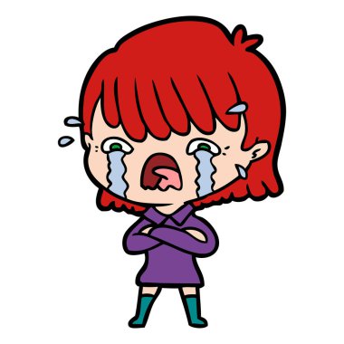 vektör çizim karikatür kız ağlıyor