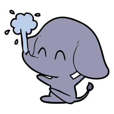 sevimli çizgi fil spouting su