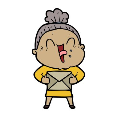 karikatür mutlu yaşlı kadın