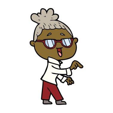 karikatür mutlu kadın gözlük takıyor