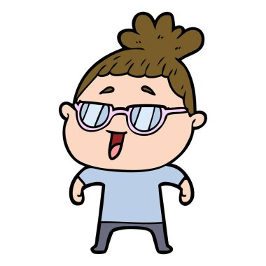 karikatür mutlu kadın gözlük takıyor