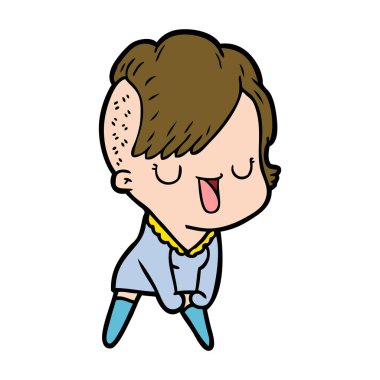 sevimli çizgi kız hippi saç kesimi ile