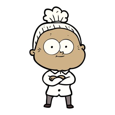 karikatür mutlu yaşlı kadın