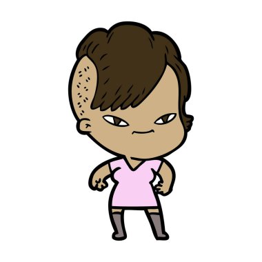 sevimli çizgi kız hippi saç kesimi ile